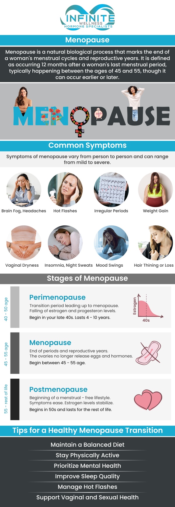 Menopause management is crucial for maintaining overall health and well-being during this significant life transition. At Infinite Wellness Hormone Specialists, Dr. Vanessa Mack (Dean), a board-certified doctor, offers personalized care to help women navigate menopause with ease. Our comprehensive approach includes lifestyle guidance and ongoing support to ensure optimal health during this phase of life. Contact us today for more information or schedule an appointment online. We are conveniently located at 7373 N Scottsdale Road, Suite B270, Scottsdale, AZ 85253. Menopause management is crucial for maintaining overall health and well-being during this significant life transition. At Infinite Wellness Hormone Specialists, Dr. Vanessa Mack (Dean), a board-certified doctor, offers personalized care to help women navigate menopause with ease. Our comprehensive approach includes lifestyle guidance and ongoing support to ensure optimal health during this phase of life. Contact us today for more information or schedule an appointment online. We are conveniently located at 7373 N Scottsdale Road, Suite B270, Scottsdale, AZ 85253.